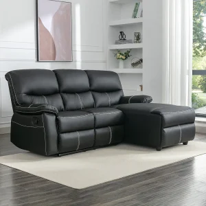 Kanapa narożna prawostronna z funkcją relax z czarnej ekoskóry – CANBY 1292159