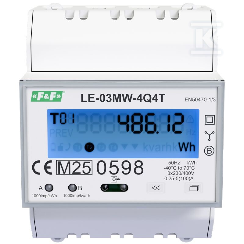 Licznik energii elektrycznej LE-03MW-4Q4T - trójfazowy, czterokwadrantowy pomiar energii, obsługa 4-taryf TOU - obrazek 2