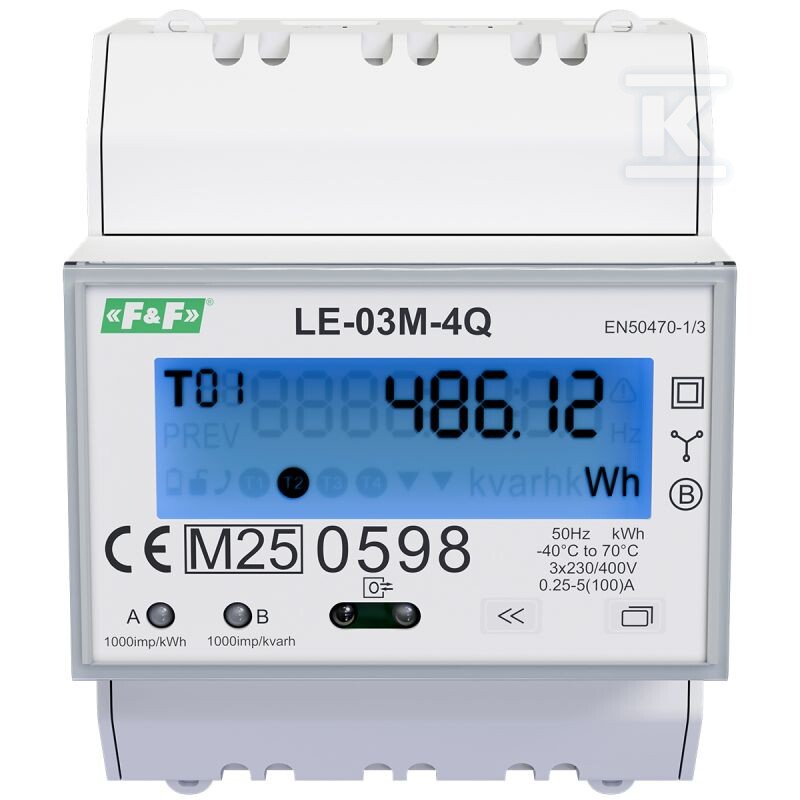 Licznik energii elektrycznej LE-03M-4Q - trójfazowy, czterokwadrantowy pomiar energii, pomiar bezpośredni do 100A, RS485 + Modbus RTU + DLT645-2007 - obrazek 2