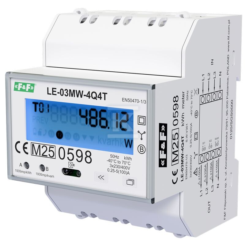 Licznik energii elektrycznej LE-03MW-4Q4T - trójfazowy, czterokwadrantowy pomiar energii, obsługa 4-taryf TOU - obrazek 1