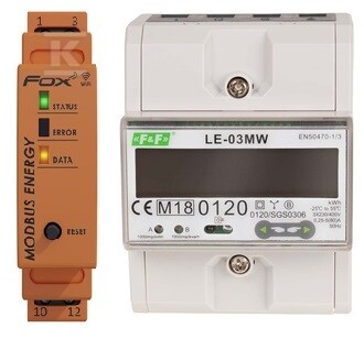 Zestaw do monitoringu energii: licznik energii elektrycznej- trójfazowy LE-03MW, dwukierunkowy, do pomiaru bezpośredniego + integrator liczników energii WI-MODBUS-D DTB102 - obrazek 1
