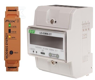Zestaw do monitoringu energii: licznik energii elektrycznej- trójfazowy LE-03MW-CT, dwukierunkowy, do pomiaru półpośredniego + integrator liczników energii WI-MODBUS-D DTB103 - obrazek 1