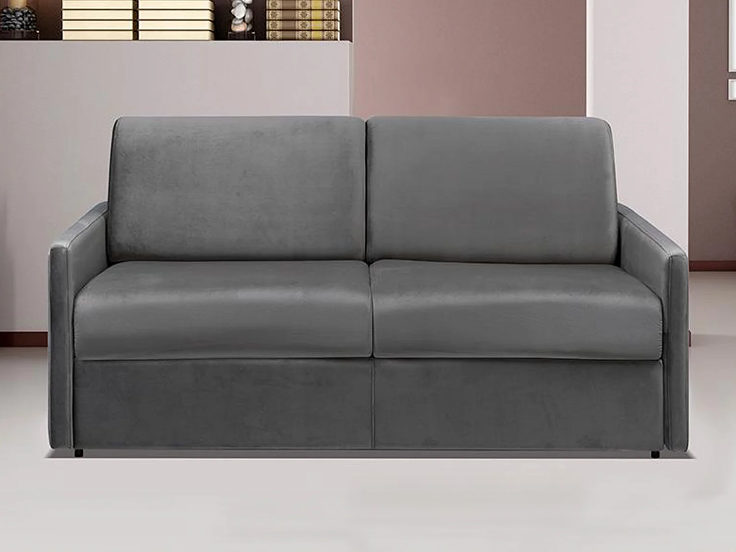 Kanapa 3-osobowa rozkładana typu expres z weluru CALIFE - Antracytowy - Miejsce do spania 140 cm - Materac 14 cm 129429 - obrazek 1