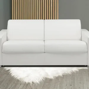 Kanapa 2-osobowa z ekspresowym mechanizmem rozkładania z ekoskóry CALITO – Biały – Wymiary miejsca do spania: 120 cm – Materac 14 cm z pamięcią kształtu 130093