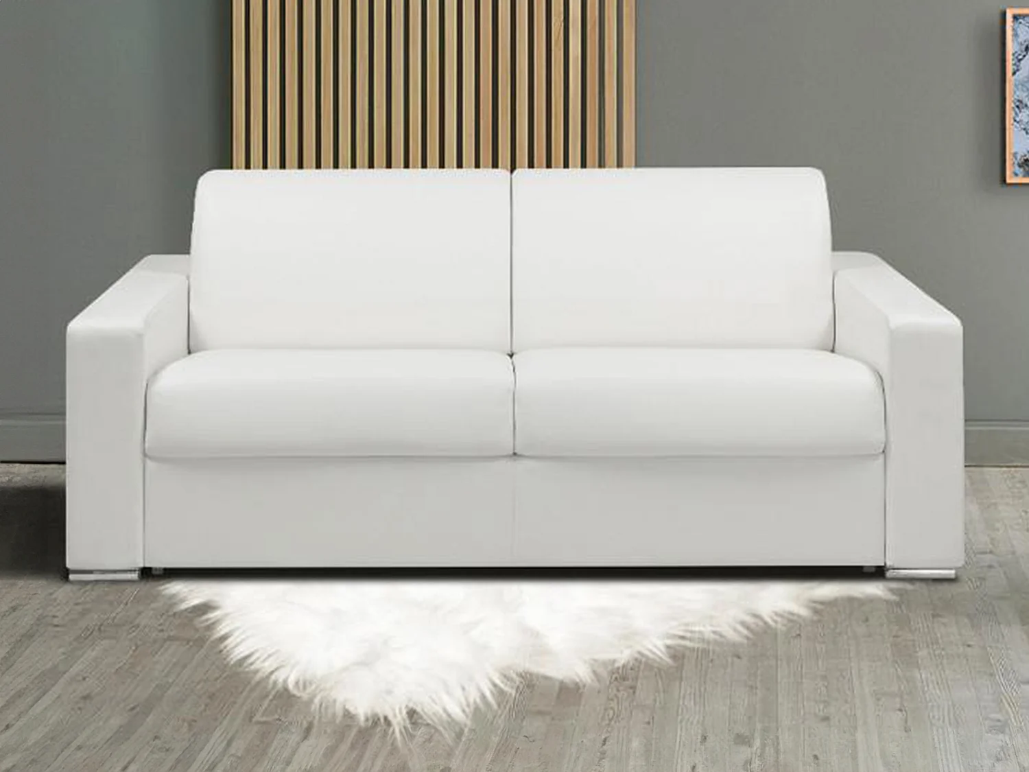 Kanapa 2-osobowa z ekspresowym mechanizmem rozkładania z ekoskóry CALITO - Biały - Wymiary miejsca do spania: 120 cm - Materac 18 cm z pamięcią kształtu 130153 - obrazek 1
