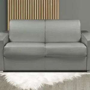 Kanapa 2-osobowa z ekspresowym mechanizmem rozkładania z ekoskóry CALITO – Szary – Wymiary miejsca do spania: 120 cm – Materac 14 cm z pamięcią kształtu 130095