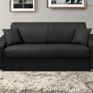 Kanapa 3-osobowa rozkładana typu express z ekoskóry EMIR – Czarny – Miejsce do spania 140 cm – Materac 18 cm 129329