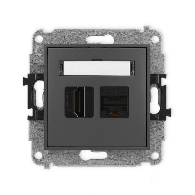 MINI Mechanizm gniazda pojedynczego HDMI 2.1, 8K + gniazda komp. poj. 1xRJ45, kat. 6A, 8‑stykowy grafitowy mat 28MGHK‑86A - obrazek 1