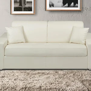 Kanapa 3-osobowa rozkładana typu express z ekoskóry EMIR – Biały – Miejsce do spania 140 cm – Materac 14 cm 129303