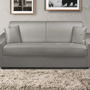 Kanapa 3-osobowa rozkładana typu express z ekoskóry EMIR – Szary – Miejsce do spania 140 cm – Materac 18 cm 129335
