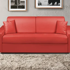 Kanapa 3-osobowa rozkładana typu expres z ekoskóry EMIR – Czerwony – Miejsce do spania 140 cm – Materac 14 cm 129305 Kanapa 3-osobowa rozkładana typu expres z ekoskóry EMIR – Czerwony – Miejsce do spania 140 cm – Materac 14 cm 129305