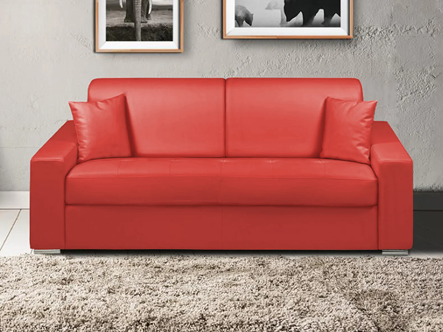 Kanapa 3-osobowa rozkładana typu expres z ekoskóry EMIR - Czerwony - Miejsce do spania 140 cm - Materac 14 cm 129305 - obrazek 1