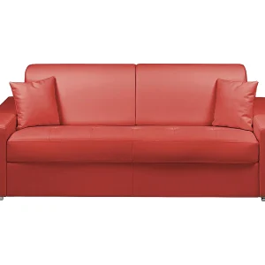 Kanapa 4-osobowa rozkładana typu expres z ekoskóry EMIR – Czerwony – Miejsce do spania 160 cm – Materac 18 cm 129347 Kanapa 4-osobowa rozkładana typu expres z ekoskóry EMIR – Czerwony – Miejsce do spania 160 cm – Materac 18 cm 129347