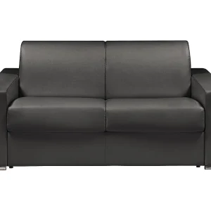 Kanapa 2-osobowa z ekspresowym mechanizmem rozkładania z ekoskóry CALITO – Czarny – Wymiary miejsca do spania: 120 cm – Materac 14 cm z pamięcią kształtu 130097