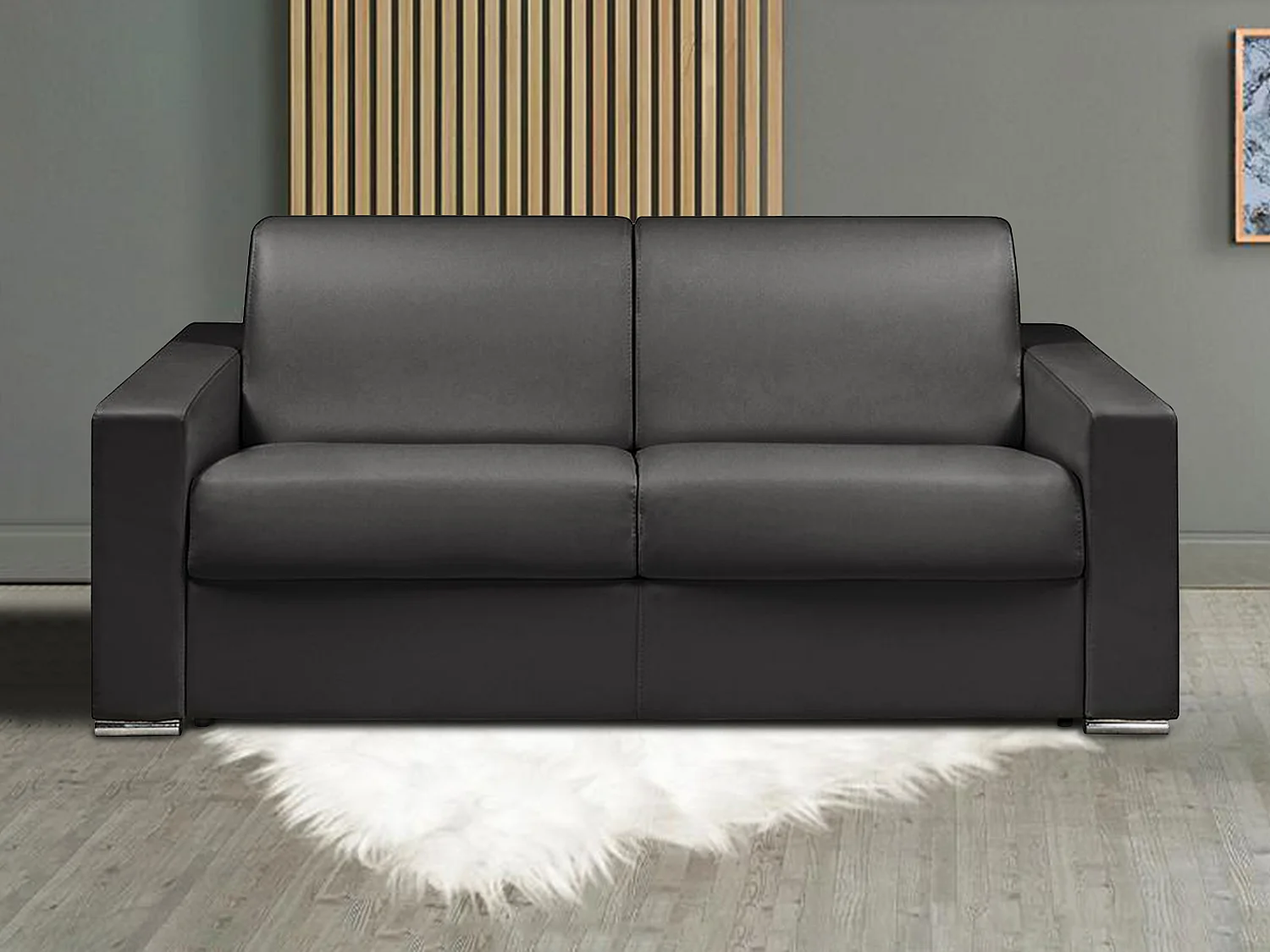 Kanapa 3-osobowa z ekspresowym mechanizmem rozkładania z ekoskóry CALITO - Czarny - Materac 16 cm z pamięcią kształtu - Wymiary miejsca do spania: 140 cm 134187 - obrazek 1