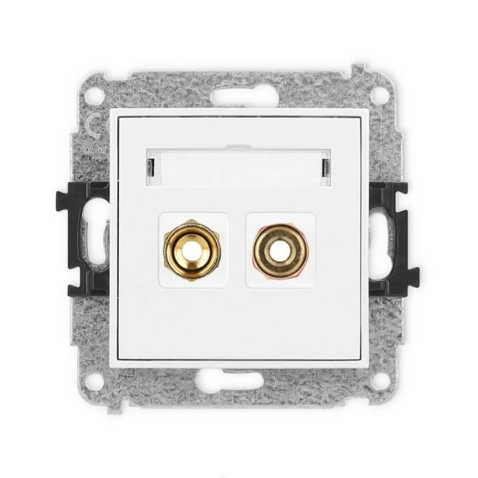MINI Mechanizm gniazda głośnikowego pojedynczego (typu banan ‑ czerwony i czarny, pozłacany, 4 mm2, skręcany) biały mat 25MGG‑4 - obrazek 1