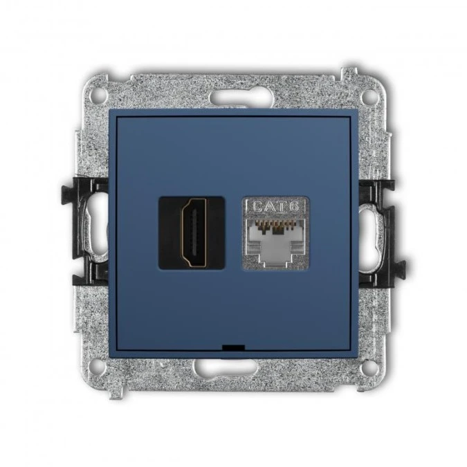 MINI Mechanizm gniazda HDMI 2.0, 4K + gniazda 1xRJ45, kat. 6, ekranowany, 8‑stykowy, bez pola opisowego navy blue 64MGHKBO‑46 - obrazek 1