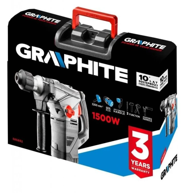 Młot udarowy SDS‑Plus 4,5J 230V 1500W w walizce z akcesoriami GRAPHITE - obrazek 3