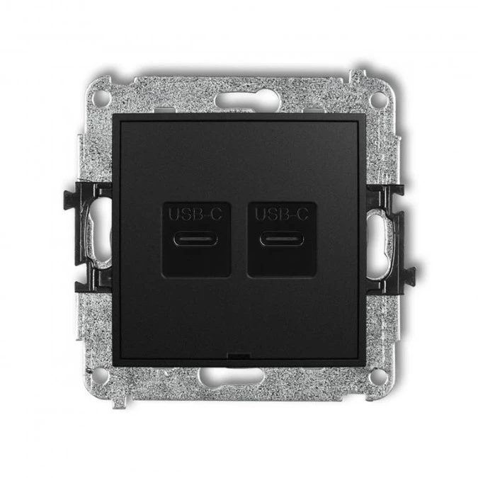 MINI Mechanizm ładowarki USB podwójnej 2xUSB C, 30W max., bez pola opisowego czarny mat 12MCUSBBO‑9 - obrazek 1