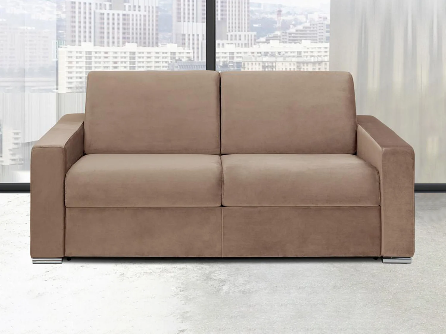Kanapa 3-osobowa z ekspresowym mechanizmem rozkładania z weluru CALITO - Beżowy - Materac 18 cm z pamięcią kształtu - Wymiary miejsca do spania: 140 cm 134091 - obrazek 1