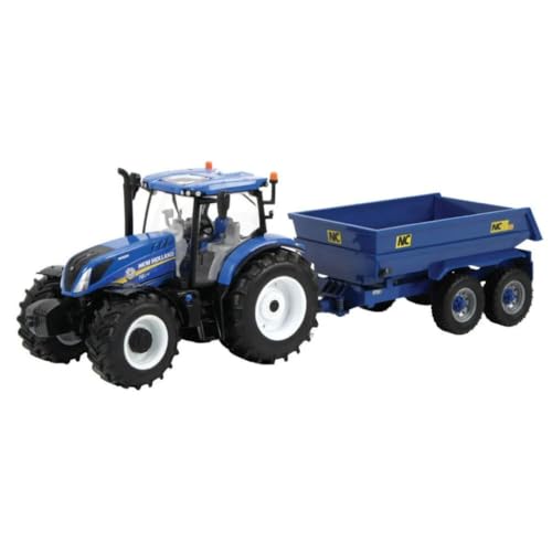 Britains New Holland T6 Traktor z przyczepą do zabawy, kolekcjonerska zabawka traktora, zabawki kompatybilne ze zwierzętami gospodarskimi i zabawkami w skali 1:32, odpowiednia dla kolekcjonerów