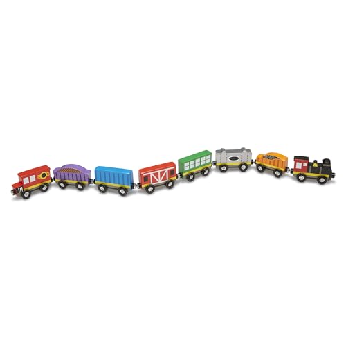 Melissa & Doug Wooden Train Cars 8 Piece Set, Magnetic Trains Carriages, Toys for 3 Year Old Boy Gifts, Toy Toddler 3+ Boys Girls 4 5 6 - obrazek 1