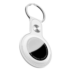 KeyBudz AirTag breloczek do kluczy ze skóry, zawieszka Apple AirTags, pokrowiec ochronny z kółkiem na klucze, biały KeyBudz AirTag breloczek do kluczy ze skóry, zawieszka Apple AirTags, pokrowiec ochronny z kółkiem na klucze, biały