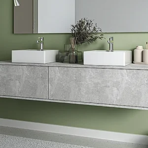 Szafka łazienkowa wisząca szara z dwoma umywalkami – szer. 150 cm – ISAURE II 1282317