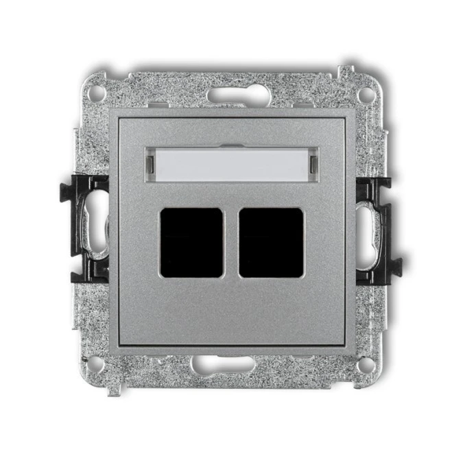 MINI Mechanizm gniazda multimedialnego podwójnego bez modułu (standard Keystone) srebrny metalik 7MGM‑2P - obrazek 1