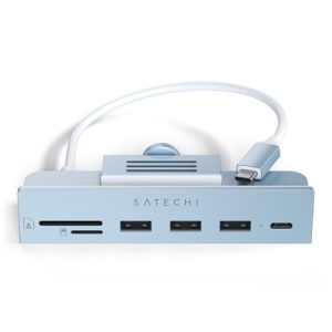 SATECHI Clamp Hub USB C Port Danych C, Dane A 3.0, Czytnik Kart Micro/SD Dla Apple Studio Display I 24 Calowych iMac M1 2021. Nie Obsługuje Modeli 2020 Starszych (Niebieski) SATECHI Clamp Hub USB C Port Danych C, Dane A 3.0, Czytnik Kart Micro/SD Dla Apple Studio Display I 24 Calowych iMac M1 2021. Nie Obsługuje Modeli 2020 Starszych (Niebieski)