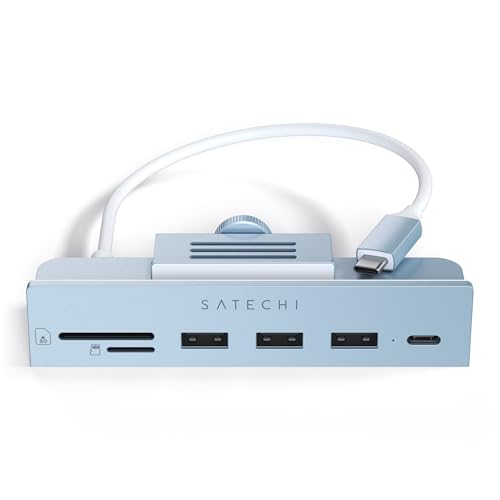 SATECHI Clamp Hub USB C Port Danych C, Dane A 3.0, Czytnik Kart Micro/SD Dla Apple Studio Display I 24 Calowych iMac M1 2021. Nie Obsługuje Modeli 2020 Starszych (Niebieski) SATECHI Clamp Hub USB C Port Danych C, Dane A 3.0, Czytnik Kart Micro/SD Dla Apple Studio Display I 24 Calowych iMac M1 2021. Nie Obsługuje Modeli 2020 Starszych (Niebieski)