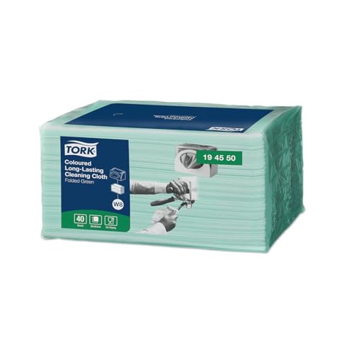 Tork 194550 trwałe, kolorowe chusteczki do czyszczenia systemu W8 Small Pack / 1 warstwowy zestaw ściereczek zielonych wielokrotnego użytku jakość premium 8 x 40 chusteczek 30 38,5 cm (szer. dł.) - obrazek 1