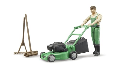 bruder 62103 Bworld Ogrodnik z kosiarką i narzędziami ogrodniczymi figurka mężczyzny w skali 1:16 robotnik rolnik zestaw rolniczy - obrazek 1
