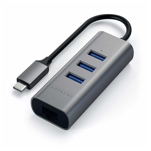Satechi Aluminiumowy Hub USB-C 3-Portowy z Ethernetem – 2w1 USB 3.0 – Gwiezdna Szarość