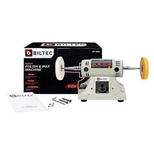 BILTEC Ławkowa maszyna do polerowania stołu, z 2 x wkładkami 75 mm, 200 W, wtyczka UE, 10 000 obr./min, elektryczna polerowania, mała BILTEC Ławkowa maszyna do polerowania stołu, z 2 x wkładkami 75 mm, 200 W, wtyczka UE, 10 000 obr./min, elektryczna polerowania, mała