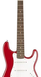 Fender Squier elektryczna mini gitara Stratocaster w kolorze Dakota Red idealna dla początkujących.