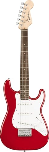Fender Squier elektryczna mini gitara Stratocaster w kolorze Dakota Red idealna dla początkujących.