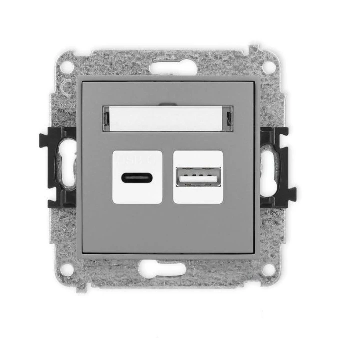 MINI Mechanizm ładowarki USB podwójnej USB C + USB A, 20W max., szary mat 27MCUSB‑8 - obrazek 1