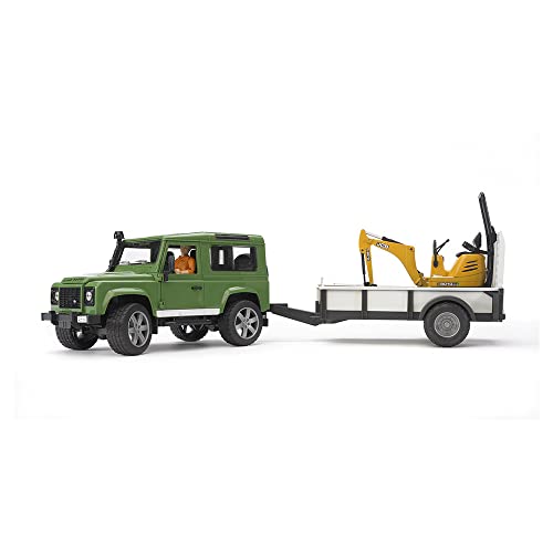 Bruder, Land Rover z przyczepą 1 os. mikrokoparką JCB i figurką pracownika budowl., 02593 - obrazek 1
