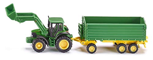 siku 1843, John Deere with Front Loader and Trailer, 1:87, Metal/Plastic, Green, Tipper Trailer - obrazek 1