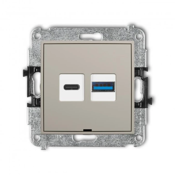 MINI Mechanizm ładowarki USB podwójnej USB C + USB A, 30W max., bez pola opisowego taupe 60MCUSBBO‑10 - obrazek 1