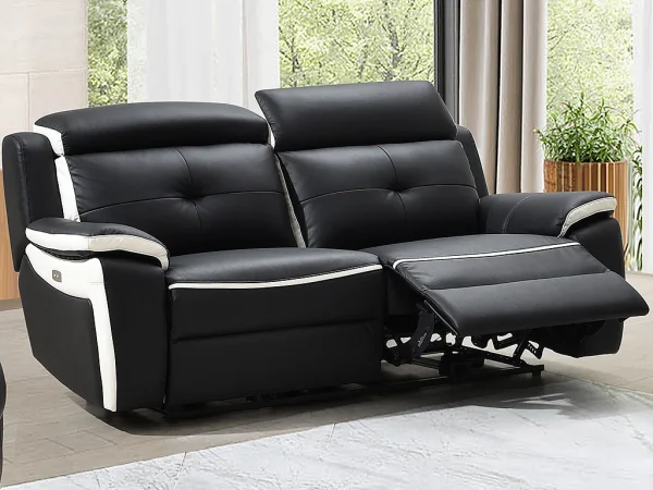 Kanapa 3-osobowa ANGELIQUE ze skóry, z elektryczną funkcją relax – kolor czarny i biały 108601 Kanapa 3-osobowa ANGELIQUE ze skóry, z elektryczną funkcją relax – kolor czarny i biały 108601