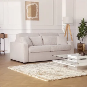 Kanapa 4 osobowa rozkładana typu express z beżowego sztruksu – Miejsce do spania z szerokimi listewkami 160 cm – Materac 16 cm – MONDOVI 1659033 Kanapa 4 osobowa rozkładana typu express z beżowego sztruksu – Miejsce do spania z szerokimi listewkami 160 cm – Materac 16 cm – MONDOVI 1659033
