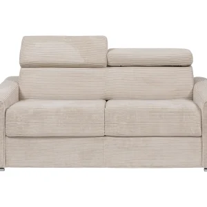 Kanapa 3 osobowa rozkładana typu express z beżowego sztruksu – Miejsce do spania z szerokimi listewkami 140 cm – Materac 22 cm – VIZIR 1651823 Kanapa 3 osobowa rozkładana typu express z beżowego sztruksu – Miejsce do spania z szerokimi listewkami 140 cm – Materac 22 cm – VIZIR 1651823