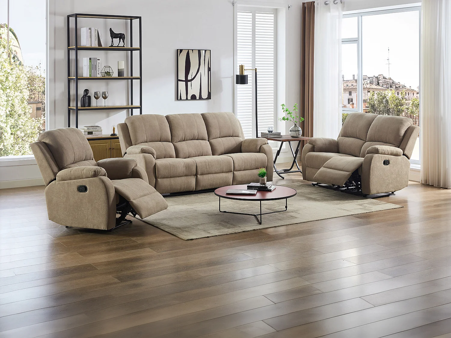 Kanapa 3-osobowa, 2-osobowa i fotel z funkcją relax z mikrofibry taupe - BRODY 3253994 - obrazek 1