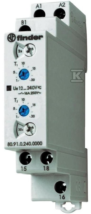 Przekaźnik czasowy jednofunkcyjny LI, LE, sterowanie 12...240VAC/DC, wyjście przekaźnik 1P 16A 250V, szerokość 17,5mm, montaż na szynie DIN 35mm 80.91.0.240.0000 - obrazek 1