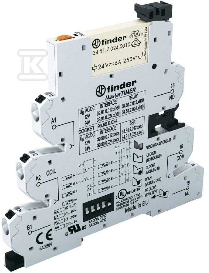 Przekaźnikowy moduł sprzęgający 62mm MasterPLUS 1P 6A 220-240V AC styki AgNi Zaciski sprężynowe montaż na szynie DIN 35mm 39.61.8.230.0060 - obrazek 1