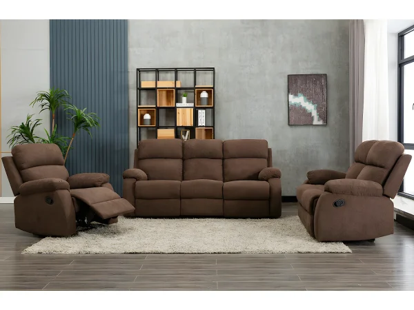 Kanapy 3+2+1-osobowa TOLZANO z tkaniny, z manualną funkcją relax – kolor brązowy 120805 Kanapy 3+2+1-osobowa TOLZANO z tkaniny, z manualną funkcją relax – kolor brązowy 120805
