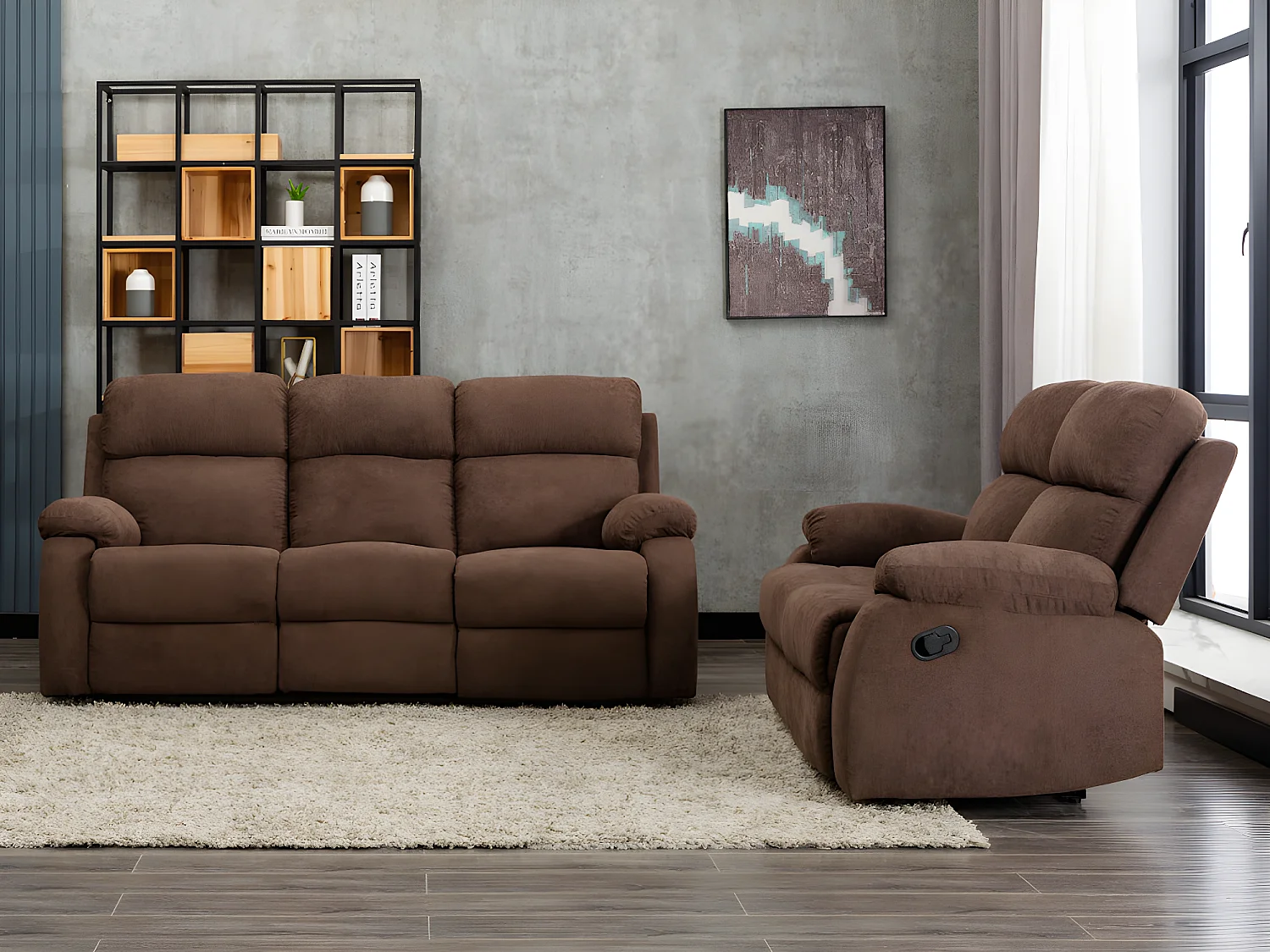 Kanapy 3+2-osobowa TOLZANO z tkaniny, z manualną funkcją relax – kolor brązowy 120803 - obrazek 1
