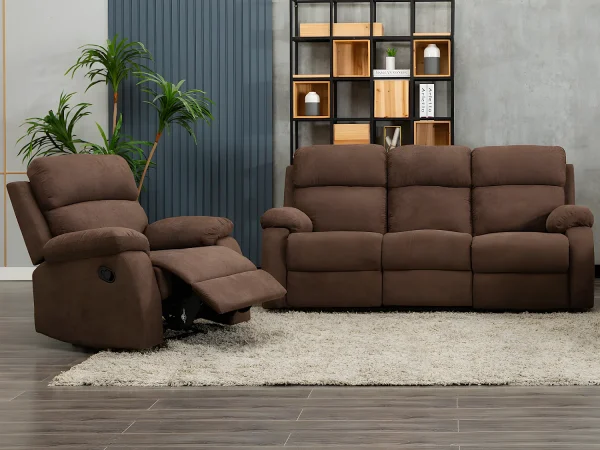 Kanapy 3+1-osobowa TOLZANO z tkaniny, z manualną funkcją relax – kolor brązowy 120801 Kanapy 3+1-osobowa TOLZANO z tkaniny, z manualną funkcją relax – kolor brązowy 120801